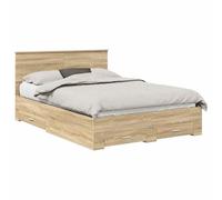 YUOTYRKTEJRSG Sonoma Oak Bed Frame with Headboard 140x190cm Storage Drawers Engineered Wood Slatted Base Modern Design Double Bed with Silver Handles Easy Assembly