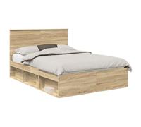 YUOTYRKTEJRSG Sonoma Pine Wood Bed Frame 140x190cm Solid Wood Slatted Base with Headboard for Modern Bedroom Urban Apartment Easy Clean Durable Support Up to 200kg