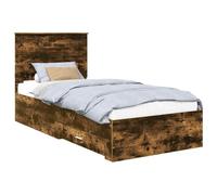 YUOTYRKTEJRSG Storage Bed Frame Smoked Oak 100x200 cm Engineered Wood with Drawers, Modern Platform Bed with Slatted Base, Rustic Bedroom Furniture, Easy Assembly, Silver Bar Handles