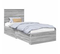 YUOTYRKTEJRSG Storage Bed Frame with Drawers Grey Sonoma and Silver 75 x 190 cm Engineered Wood Platform Bed with Headboard Slatted Base for Bedroom Guest Room