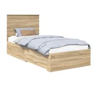 YUOTYRKTEJRSG Storage Bed Frame with Headboard 100x200cm for Single Bedroom Modern Design Engineered Wood Sonoma Oak Finish with Drawers and Slatted Base Easy Assembly