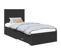 YUOTYRKTEJRSG Storage Bed Frame with Headboard Black Silver 75x190 cm Single Bed with Drawers, Engineered Wood Slatted Base for Mattress Support, Modern Bedroom Furniture for Small Spaces Guest Room