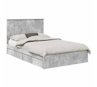 YUOTYRKTEJRSG Storage Bed Frame with Headboard Cement Grey 135 x 190 cm Engineered Wood Platform Slatted Base for Guest Room Master Bedroom Modern Minimalist Style 200 kg Capacity