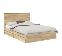 YUOTYRKTEJRSG Storage Bed Frame with Headboard Engineered Wood Queen 140x190 cm Platform Slatted Base 2 Drawers Sonoma Oak Modern Minimalist Design for Bedroom Guest Room 200x143x100 cm