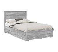 YUOTYRKTEJRSG Storage Bed Frame with Headboard Grey Sonoma 120x200 cm Platform Bed with Drawers Wooden Slatted Base Stable Engineered Wood Mattress Foundation for Small Double Bedroom Urban Living