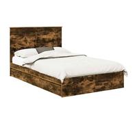 YUOTYRKTEJRSG Storage Bed Frame with Headboard Smoked Oak 135 x 190 cm Upholstered Ottoman Divan Base with Drawers Easy Assembly Modern Platform Style Steady Support for Mattress