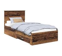 YUOTYRKTEJRSG Struttura del letto con testiera Legno vecchio 100 x 200 cm Modern Storage Bed Frame with Drawers Engineered Wood Headboard Slatted Base Easy Assembly Single Size
