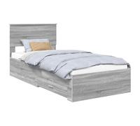 YUOTYRKTEJRSG Struttura del letto Grigio Sonoma e Argento 75 x 190 cm Single Bed Frame with Storage Drawers Engineered Wood Slatted Base Compact Size for Small Bedrooms Guest Room