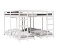 YUOTYRKTEJRSG Triple Loft Bed Frame White 200x200 cm Solid Pine Wood Bunk Bed with Two Ladders Safety Railings Space Saving Design for Kids Room Guest Room