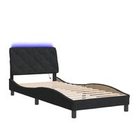 YUOTYRKTEJRSG Velluto Premium Con Luci LED Modello Giroletto Nero 90x200 cm | Giroletto con LED senza Materasso Nero 90x200 cm in Velluto con Testiera Imbottita e Doghe in Compensato per Camera da Letto
