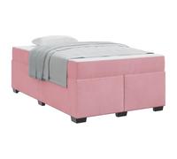YUOTYRKTEJRSG Velvet Bed Frame with Mattress Pink 120 x 190 cm Fabric Upholstered Platform Base Pocket Spring Foam Medium Firm Easy Clean Guest Room