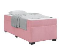 YUOTYRKTEJRSG Velvet Single Bed Frame with Mattress Pink 100 x 200 cm Fabric Upholstered Engineered Wood Base Pocket Spring Mattress for Guest Room Comfortable Sleep