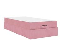 YUOTYRKTEJRSG Velvet Upholstered Bed Frame with High Density Foam Mattress 2 Piece Set Single 90x200cm Pink Storage Drawer Platform Bed Modern Simple Design Easy Assembly
