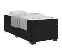 YUOTYRKTEJRSG Velvet Upholstered Bed Frame with Mattress Black 80 x 200 cm Small Single Fabric Divan Set with Pocket Sprung Mattress for Guest Room Comfortable Durable Easy Clean