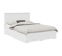 YUOTYRKTEJRSG White Bed Frame 140x200cm Engineered Wood Platform Bed with Storage Drawers Slatted Base Headboard Modern Design for Bedroom Guest Room Easy Assembly