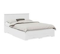 YUOTYRKTEJRSG White Bed Frame 160 x 200 cm Engineered Wood Platform Bed with Storage Drawers, Upholstered Headboard, Slatted Base, Modern Design for Bedroom, Easy Assembly, Silver Handles