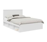 YUOTYRKTEJRSG White Bed Frame 160 x 200 cm Solid Pine Wood King Size Bed Base with Headboard Slatted Support for Modern Bedroom Durable Easy Clean Urban Apartment Contemporary Home Hotel Use