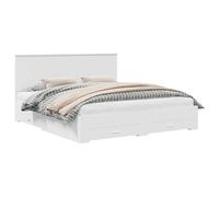 YUOTYRKTEJRSG White Bed Frame 180x200 cm Engineered Wood with Storage Drawers Queen Size Platform Slatted Base for Bedroom Guest Room Modern Chic Design Silver Bar Handles Easy Care