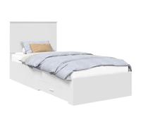 YUOTYRKTEJRSG White Bed Frame 90x190 cm Solid Wood Slat Support with 2 Drawers and Headboard for Small Bedrooms Guest Rooms Easy Assembly