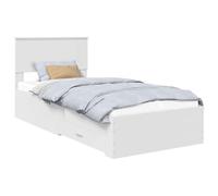YUOTYRKTEJRSG White Single Bed Frame 90 x 190 cm with Storage Drawers Engineered Wood Upholstered Headboard Slatted Base Modern Minimalist Design Easy Assembly