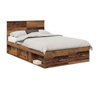 YUOTYRKTEJRSG Wooden Bed Frame with Headboard Rustic Style 135x190cm Double Size Vintage Platform Bed Solid Wood Slatted Base No Box Spring Needed for Bedroom Guest Room
