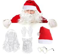 YUPDFGB 5 pezzi accessori per costume da Babbo Natale, Babbo Natale barba + cappello + capelli + occhiali + guanti Accessori,Ornamenti di Nnatale