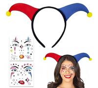 YUPDFGB Accessorio Costume Clown - Cerchietto e 2 Tatuaggi Viso, Set Completo per Feste di Halloween e Carnevale, Tatuaggi Temporanei per Halloween Carnevale Cosplay