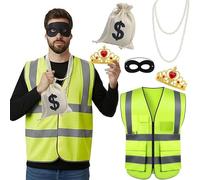 YUPDFGB Costume da Ladro 5 Pezzi, Maschera di Feltro con Collana Perle e Corona di Plastica, Gilet Riflettente e Zaino SWAG Accessorio per Adulti e Bambini per Carnevale Costume