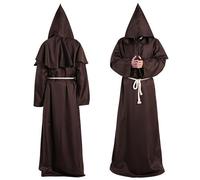 YUPDFGB Costume da Monaco, Vestito Monaco Uomo con Cappuccio Croce e Corda in Vita, Costume Monaco Medievale per Halloween Carnevale Rinascimentale Cosplay Feste Mascherate, L