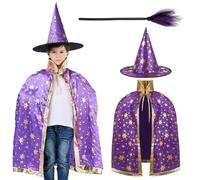 YUPDFGB Mantello da Strega con Cappello, Mantello da Strega di Halloween con Cappello Mago, Streg a Mantelli per Bambini Costume per Festa, Cosplay, Carnevale (B)