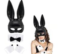YUPDFGB Set Costume da Coniglietto da Donna con Maschera Mascherata Coniglio Nero, Collare con Fiocco, Maniche e Coda, per Feste e Halloween Costume Pasquale Cosplay Servizi Fotografici