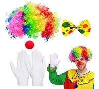 YUPDFGB Set di 5 costumi da clown per donna, costumi da clown per bambini, include naso da clown rosso, cappello, papillon e guanti per adulti bambini Halloween cosplay carnevale