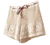 YUPEIUKLI Pantaloncini da Spiaggia in Pizzo Lavorato all'Uncinetto Traforato da Donna con Coulisse a Vita Alta, Pantaloncini Copricostume da Spiaggia