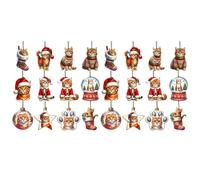 yupeuooe Decorazioni Natalizie Gatto per Albero di Natale,24 Pezzi Appendibili in Legno | Addobbi Festività per Camera Casa Soggiorno Classe Scuola,Appartamenti Piccoli Spazi