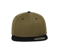 Yupoong Flexfit Unisex Kappe Classic Snapback 2-Tone, zweifarbige blanko Cap mit geradem Schirm, One Size Einheitsgröße für Männer und Frauen, Farbe olv/blk