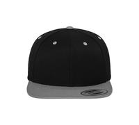 Yupoong Flexfit Unisex Kappe Classic Snapback 2-Tone, zweifarbige blanko Cap mit geradem Schirm, One Size Einheitsgröße für Männer und Frauen, Farbe blk/silver