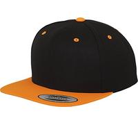 Yupoong Flexfit Unisex Kappe Classic Snapback 2-Tone, zweifarbige blanko Cap mit geradem Schirm, One Size Einheitsgröße für Männer und Frauen, Farbe blk/neonorange