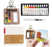 YUPZAR 1psc mini kit acquerelli portatile kit acquerelli da viaggio Acquerelli da Viaggio Palette Acquerellabili in Legno con Album da Disegno, Penna e Clip per Pittori, Artisti, Studenti