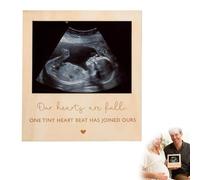 YUPZAR gravidanza Annuncio gravidanza con cornice in legno per la foto dell'ecografia e retro magnetico Il nostro cuore batte più forte regali per donne incinte