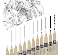 Yuqilin 12 Pezzi Penne da Disegno, Penne Punta Fine, Pennarelli Indelebili Punta Fine, Pennarelli Professionali da Disegno, per Disegno Tecnico, Illustrazioni, Schizzi, Manga, Appunti, HJ-HTB-12G