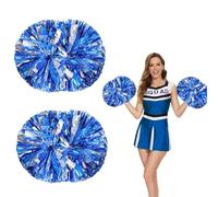 Yuqilin 2 Pezzi Pon Pon Cheerleader,Frizzante Pompoms Cheerleading Metallo Pom Pom Cheerleader Squadre Sportive Cheerleading con Maniglia,per Competizione Sportiva Spirito Squadra(Argento+Blu)
