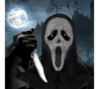 Yuqilin Maschera Scream per Bambino Adulto Ghostface Mask Maschera Halloween Horror Maschera Scary Movie Ghost Face Cosplay Maschera horror di Halloween con strass per Halloween,feste a tema