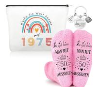 Yuqilin Set da 3 Pezzi Regalo di 50 Compleanno per le Donne 1975 Beauty Case Donna + 1 Paio di Calzini Divertente + 1 Ciondolo Regali per le Donne Per Mamma Fidanzata Moglie Sorella Migliore (1975)