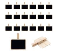 Yuqim Confezione da 20 mini lavagne in legno con clip per messaggi, lavagne per messaggi, etichette per cestini, memo, rettangolari, confezione da 20