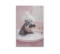 YUQLAGA Poster su tela da appendere alla parete con ippopotamo che fa il bagno, arte da appendere, per soggiorno, camera da letto, sala giochi, ufficio, 50 x 75 cm
