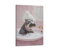 YUQLAGA Poster su tela da appendere alla parete con ippopotamo che fa il bagno, arte da appendere, per soggiorno, camera da letto, sala giochi, ufficio, 50 x 75 cm