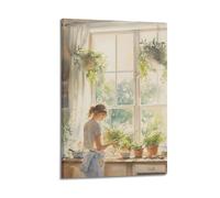 YUQLAGA Poster su tela da parete con scritta in inglese "A Blonde Woman Is Cooking for Her Family in the Kitchen", per soggiorno, camera da letto, sala giochi, ufficio, 30 x 45 cm