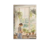 YUQLAGA Poster su tela da parete con scritta in inglese "A Blonde Woman Is Cooking for Her Family in the Kitchen", per soggiorno, camera da letto, sala giochi, ufficio, 30 x 45 cm