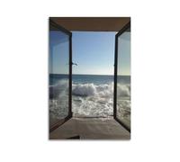 YUQLAGA Poster su tela finta decorazione per finestre, con vari paesaggi e vista mare all'esterno, decorazione artistica da parete per soggiorno, camera da letto, sala giochi, ufficio, 40 x 60 cm