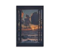 YUQLAGA Poster su tela finta decorazione per finestre, con vari paesaggi e vista mare all'esterno, decorazione artistica da parete per soggiorno, camera da letto, sala giochi, ufficio, 50 x 75 cm